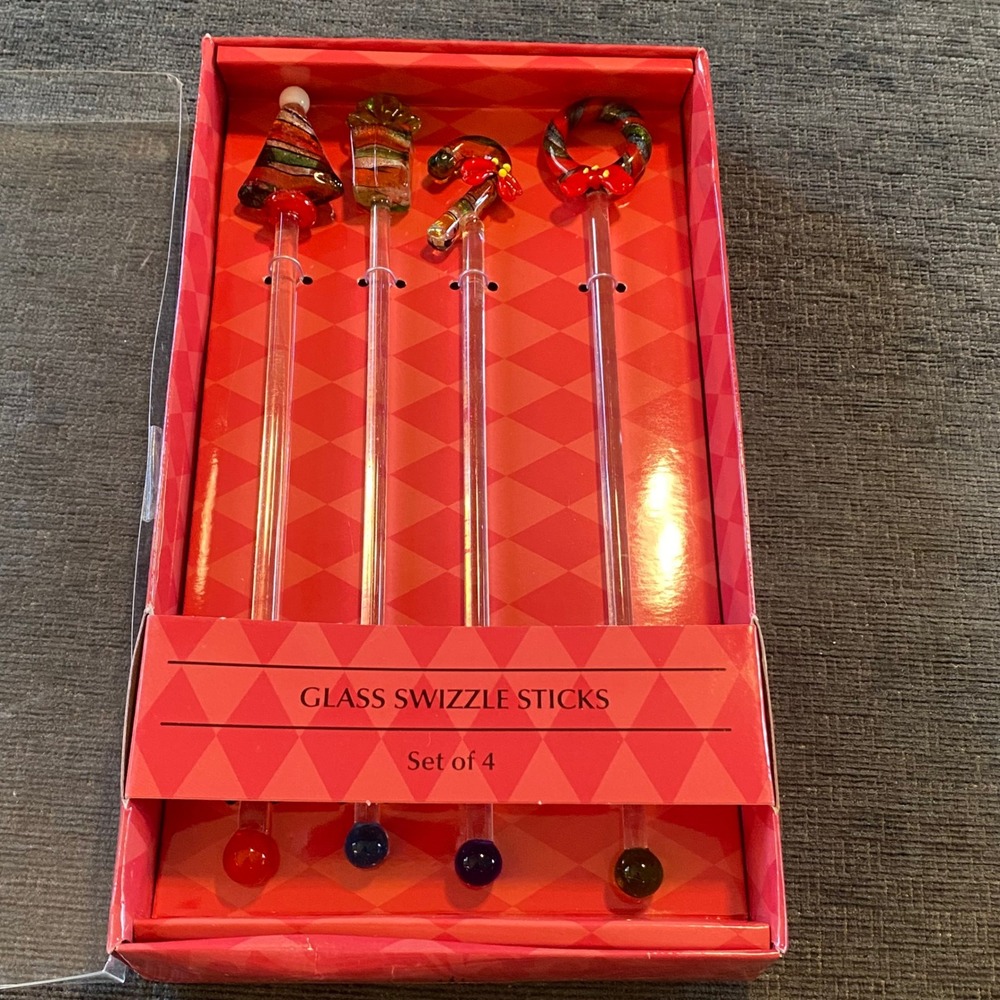 Cypress Home Glass Swizzle Sticks‎ Set of 4 Christmas New Holiday Drink